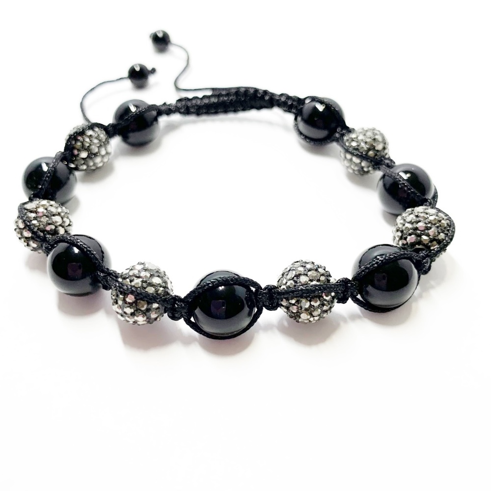 Shamballa Black CZ Silver Men Bracelet